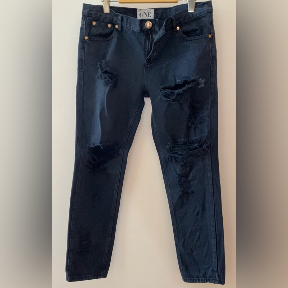 ONE TEASPOON Women’s Baggy Distressed Jeans Faded Black Size 29